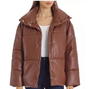 BAGATELLE NYC Women's faux Brown leather Puffer Jacket XS
